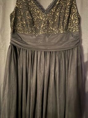 Dressbarn Collections Black and Gold Lace Bodice Midi Dress